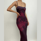 Floral Lace Strappy Midi Dress with a Split Detail