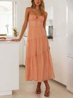 Lace-Up Paneled Sleeveless Slip Dress with an Open Back