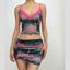 Tie-Dye Lace Strappy Top & Skirt Set with a V-Neck