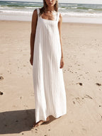 Maxi Dress - White with Charcoal Pinstripe