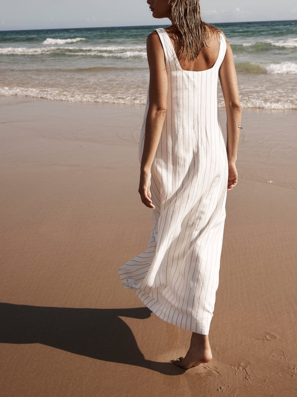 Maxi Dress - White with Charcoal Pinstripe