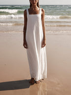 Maxi Dress - White with Charcoal Pinstripe