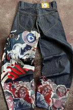 Washed Straight Jeans with Eye Artwork