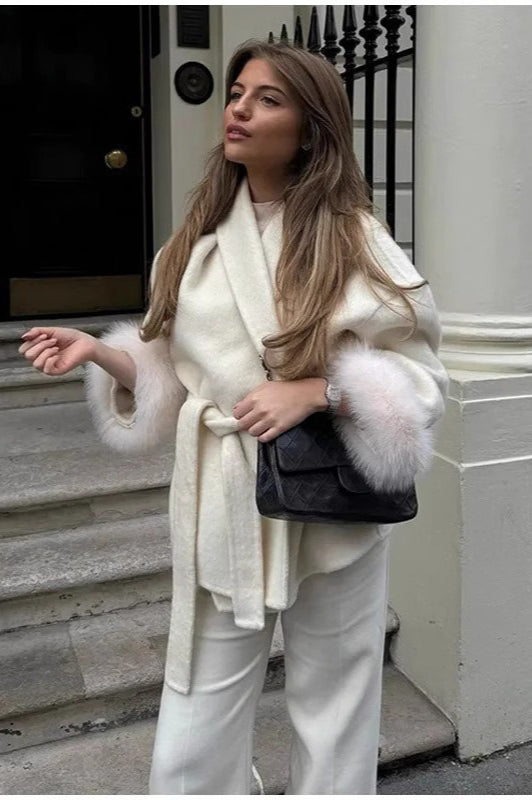 Long-Sleeve Wool Coat with a Scarf Neck