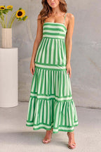 Colorblock Tiered Maxi Dress with an Eye Motif