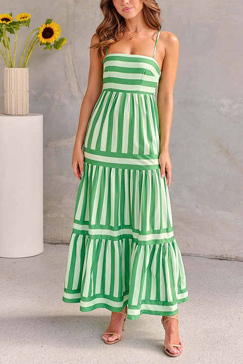 Colorblock Tiered Maxi Dress with an Eye Motif