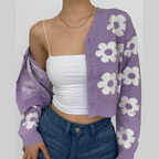 Floral Knit Button-Detail Cardigan with a V-Neck