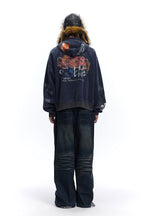Graffiti-Graphic Oversized Zip Hoodie