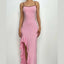 Scoop-Neck Strappy Ruffled Maxi Dress with an Open Back