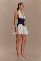 Halterneck Denim Mini Dress with an Open Back