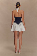 Halterneck Denim Mini Dress with an Open Back