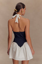 Halterneck Denim Mini Dress with an Open Back