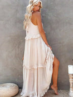Halterneck Fitted Maxi Dress with Ruffle Details