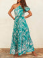 Botanical-Print Dress with an Off-Shoulder Neck