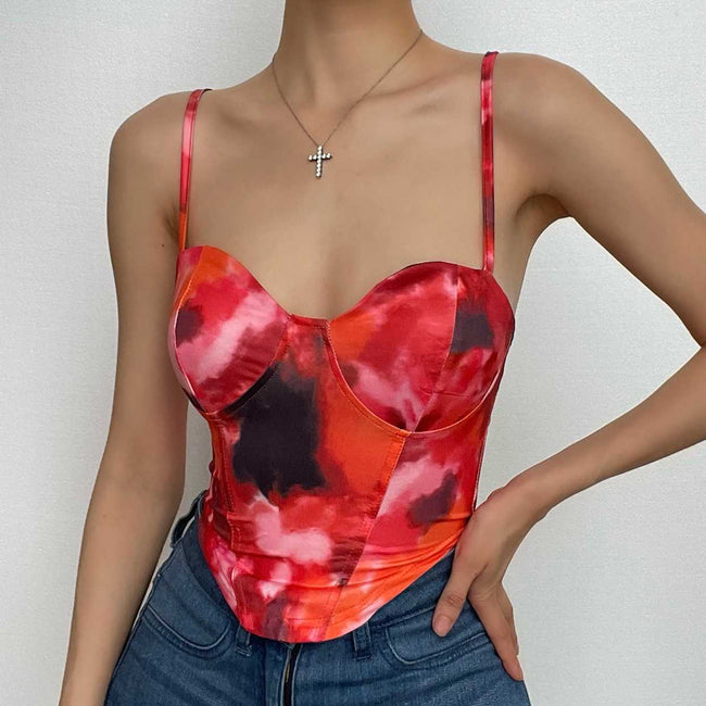 Tie-Dye Strappy Cami Top with Lace-Up Details Main image