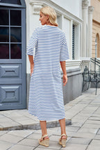 Striped Contrast-Detail Midi Dress with Pockets