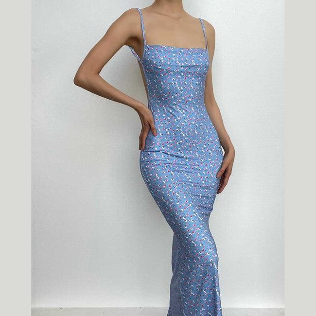 Floral Strappy Open-Back Maxi Dress with a Cowl Neck Main image