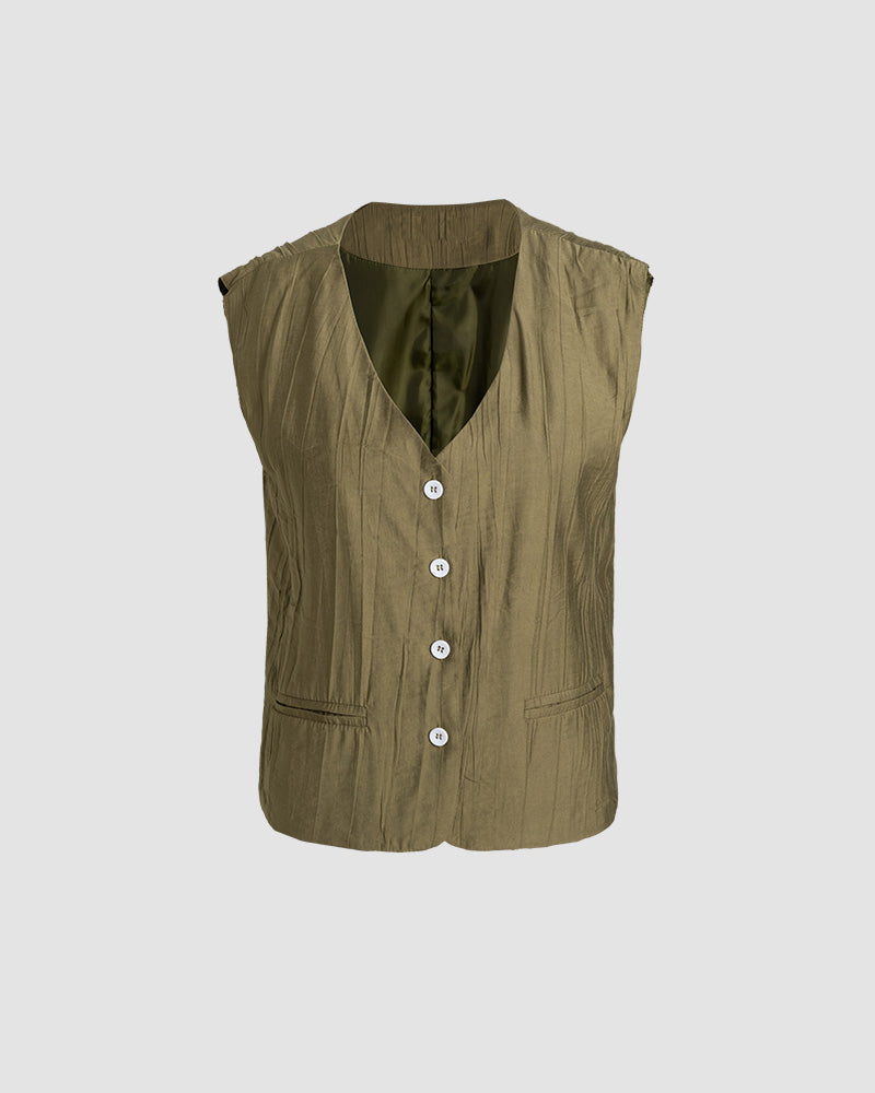 Button-Detail Sleeveless Vest