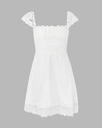 Lace Short-Sleeve Mini Dress with a Sweetheart Neck
