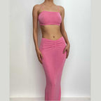 Square-Neck Spaghetti-Strap Top & Skirt Set with Ruched Details