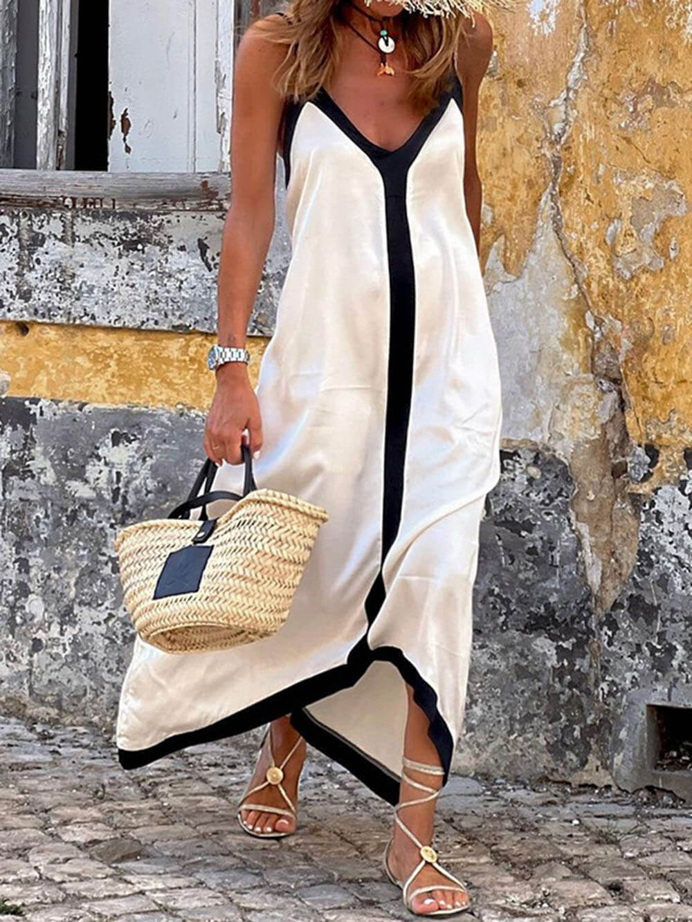 Strappy Adjustable-Strap Midi Dress with an Eye Motif