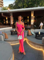 Bias-Cut Draped Asymmetric Dress