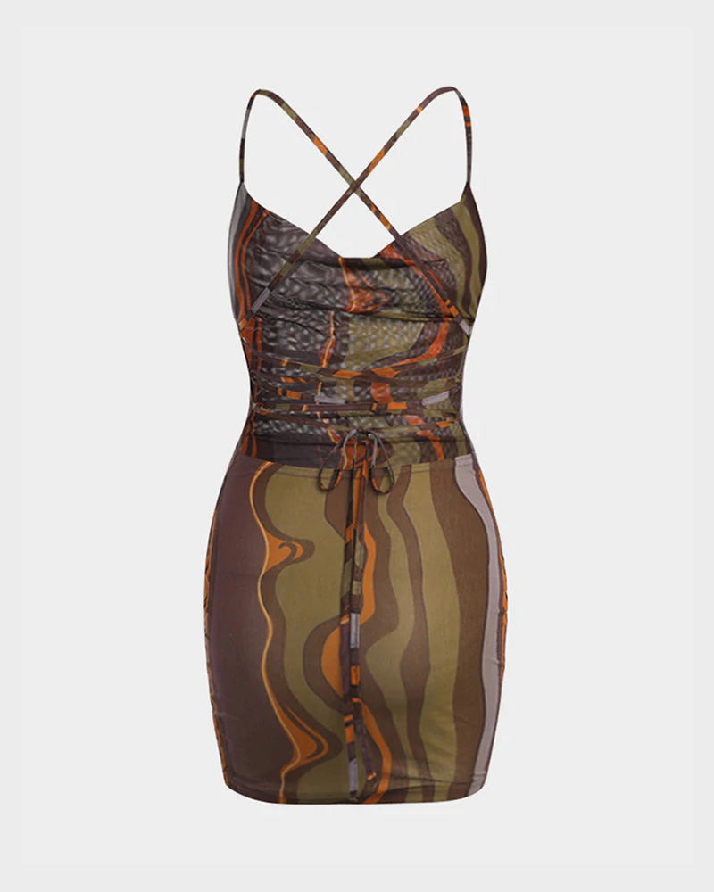 Printed Mesh Sleeveless Dress