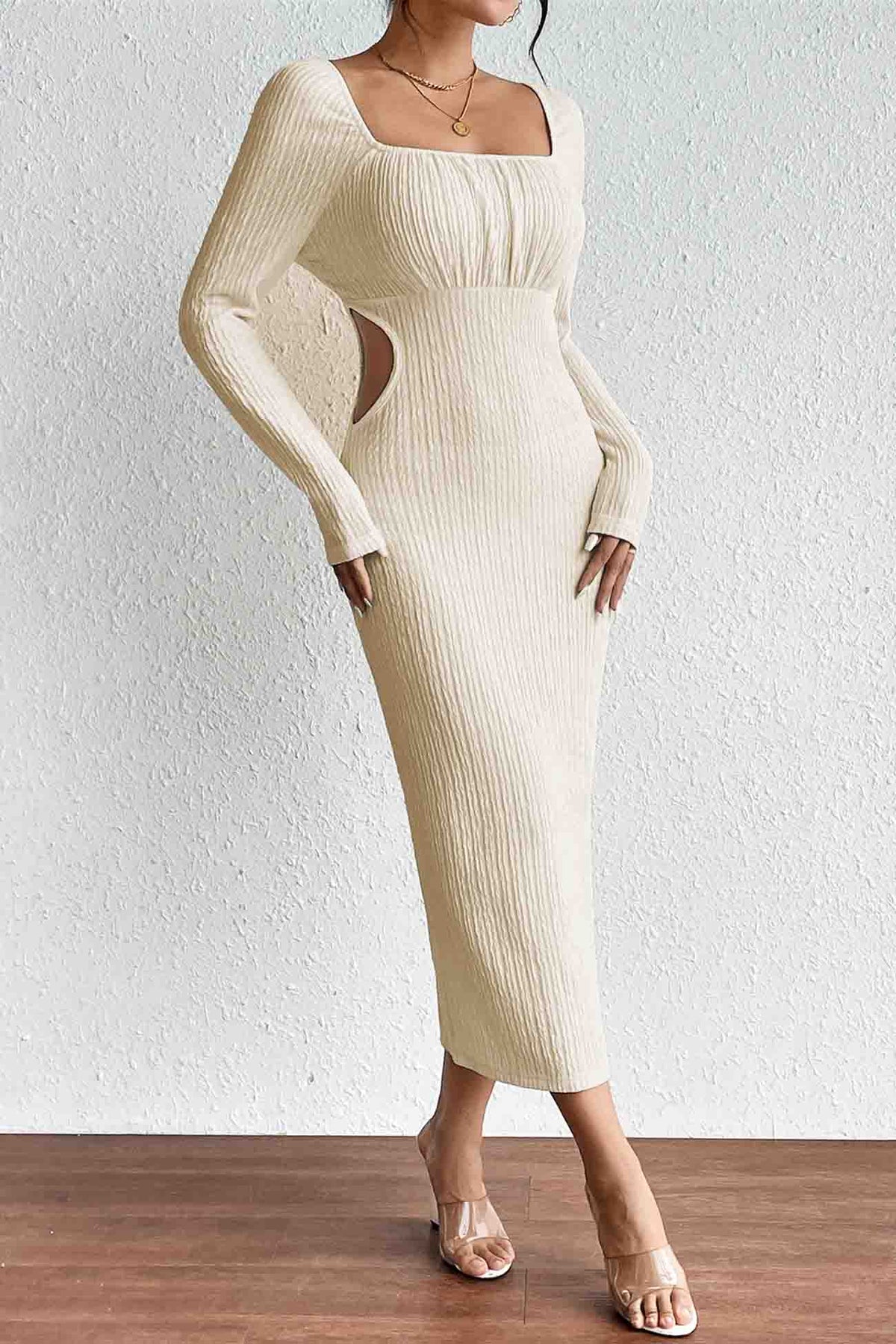 Square-Neck Knit Cutout Dress