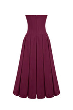 Corset-Style Pleated Midi Dress with an Off-Shoulder Neck