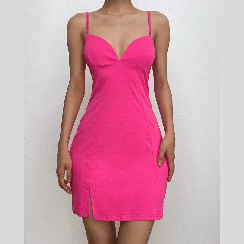 V-Neck Strappy Open-Back Mini Dress with a Split Detail