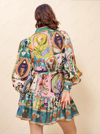 Graffiti-Print Abstract-Print Fitted Mini Dress