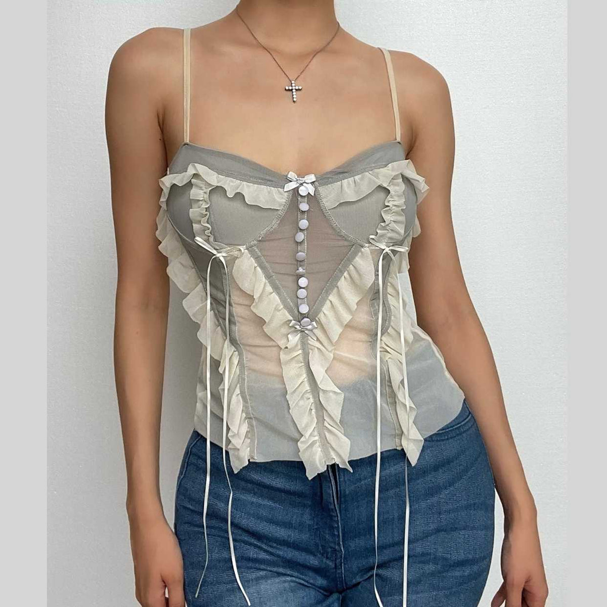 Strappy Open-Back Ruffled Cami Top