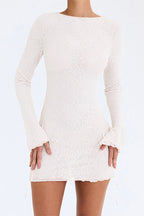 Crewneck Bodycon Mini Dress with Lace Details