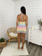 Ombré Crochet Mini Dress with a Halter Neck