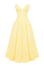 Corset-Style Pleated Midi Dress with an Off-Shoulder Neck