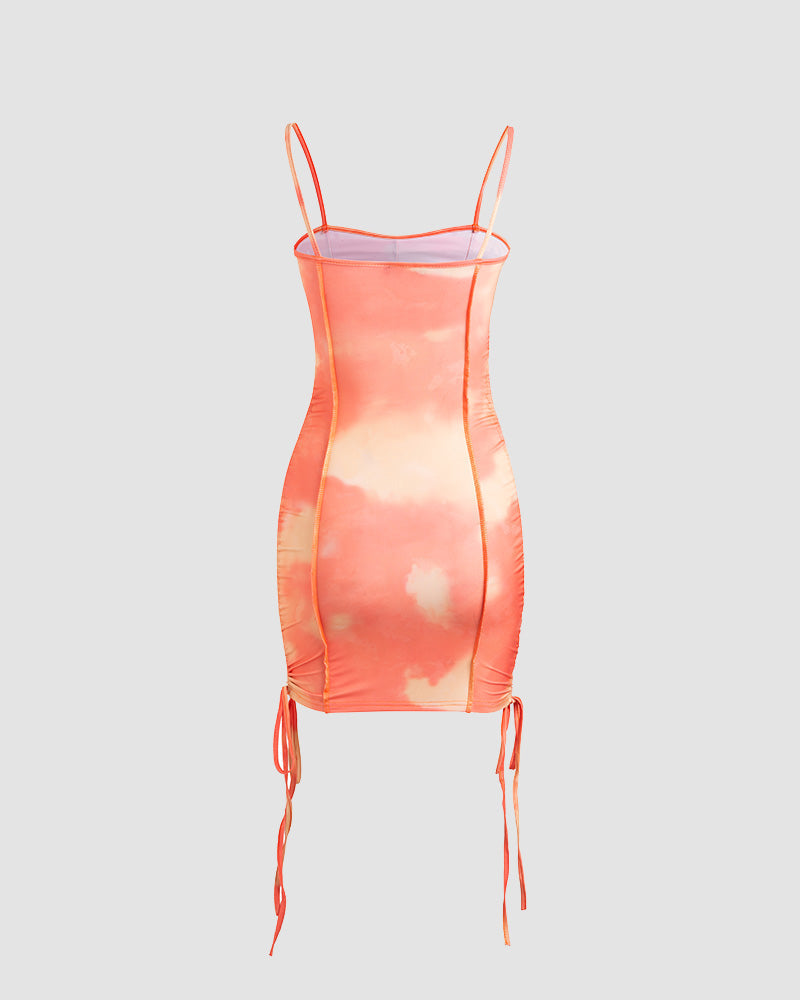 Tie-Dye Strappy Short-Sleeve Dress