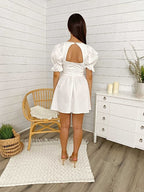 Lace Puff-Sleeve Mini Dress