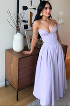 Corset-Style Pleated Midi Dress with an Off-Shoulder Neck