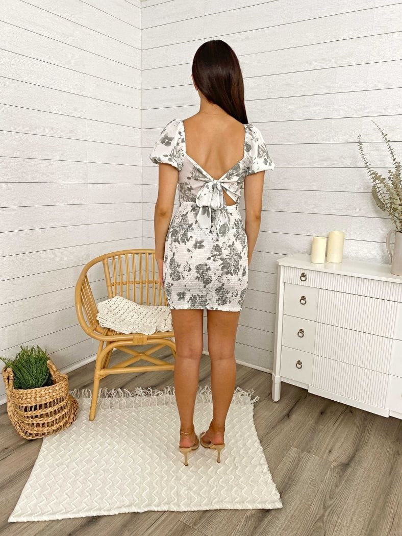 Printed Puff-Sleeve Mini Dress