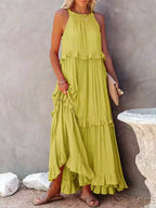 Halterneck Fitted Maxi Dress with Ruffle Details