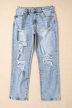 Blue High-Rise Fitted Light-Wash Jeans