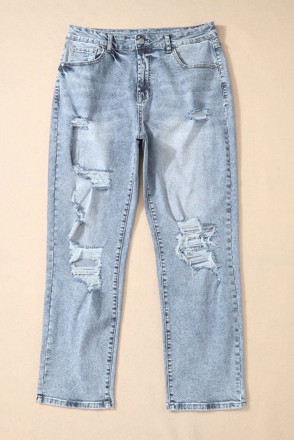Blue High-Rise Fitted Light-Wash Jeans