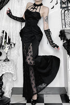 Halterneck Mid-Rise Gothic Maxi Dress