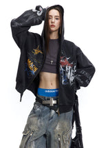 Graffiti-Graphic Oversized Zip Hoodie