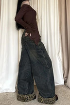 Leopard-Print Wide-Leg Retro Jeans