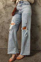 Blue Straight-Leg Relaxed-Fit Distressed Jeans with Raw-Edge Detail