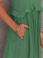 Halterneck Fitted Maxi Dress with Ruffle Details