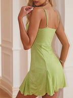 Green High-Rise A-Line Spaghetti-Strap Dress