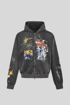 Graffiti-Graphic Oversized Zip Hoodie