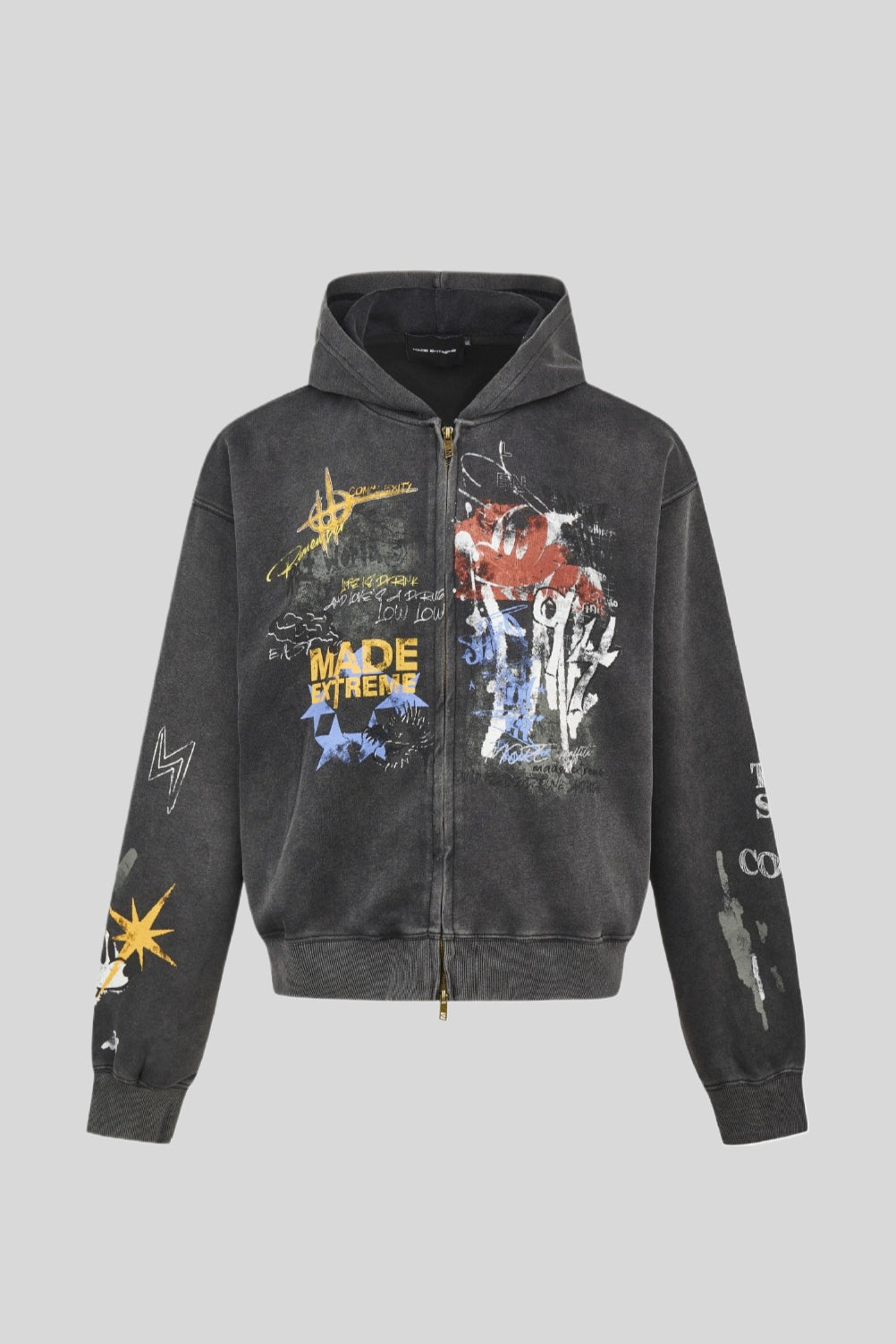 Graffiti-Graphic Oversized Zip Hoodie